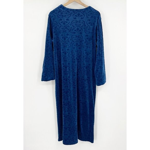 Miss Elaine Blue Velour Front Zip Robe House Dress Size S Lounge Comfy Cozy Soft - Picture 4 of 6